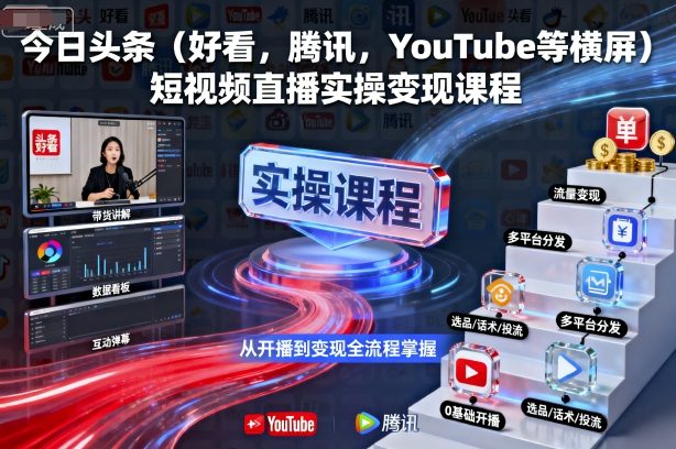 今日头条(好看,腾讯,YouTube等横屏)短视频直播实操变现课程-灼光资源宝库
