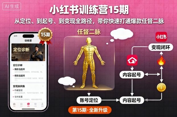 小红书训练营15期，从定位、到起号、到变现全路径，带你快速打通爆款任督二脉-灼光资源宝库