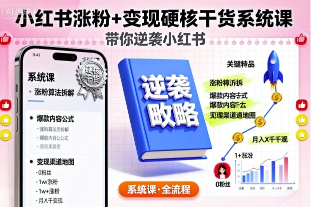 小红书涨粉+变现硬核干货系统课，带你逆袭小红书-灼光资源宝库