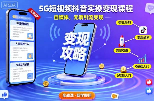 5G短视频抖音实操变现课程,自媒体,无谓引流变现-灼光资源宝库