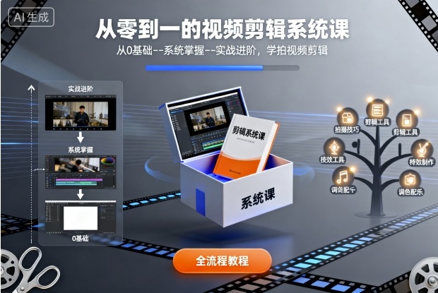 从零到一的视频剪辑系统课，从0基础--系统掌握--实战进阶，学拍视频剪辑-灼光资源宝库