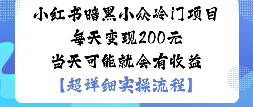小红书暗黑小众冷门项目每天变现2张当天可能就会有收益-灼光资源宝库