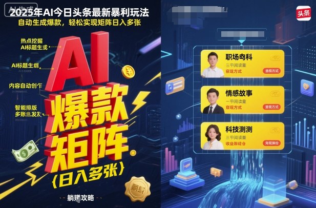 2025年AI今日头条最新暴利玩法，自动生成爆款，轻松实现矩阵日入多张-灼光资源宝库