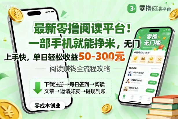 最新零撸阅读平台！一部手机就能挣米，无门槛上手快，单日轻松收益50-3张【揭秘】-灼光资源宝库