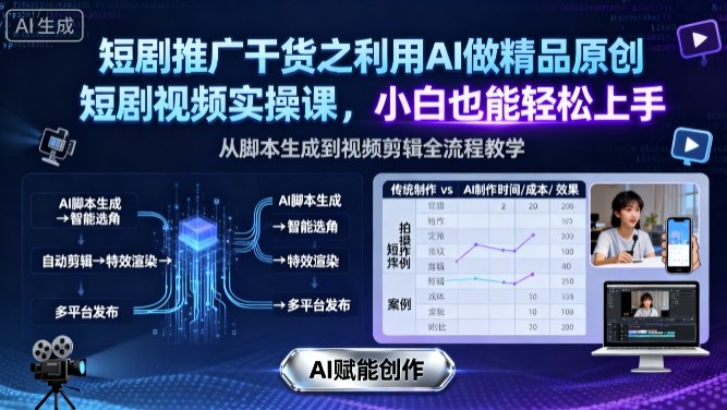 短剧推广干货之利用AI做精品原创短剧视频实操课，小白也能轻松上手-灼光资源宝库