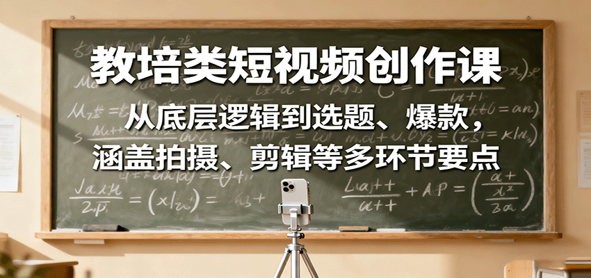教培类短视频创作课:从底层逻辑到选题、爆款,涵盖拍摄、剪辑等多环节要点-灼光资源宝库