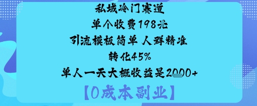 私域冷门赛道:单个收费198米引流模板简单人群精准转化45%单人一天大概收益是1k+-灼光资源宝库