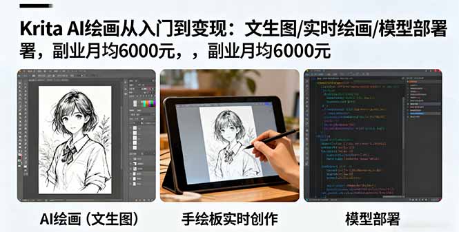 Krita AI绘画从入门到变现:文生图/实时绘画/模型部署,副业月均6000元-灼光资源宝库
