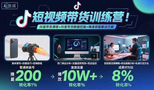 短视频带货训练营,抖音带货课程+抖音带货数据挖掘+精准获客解决方案-灼光资源宝库