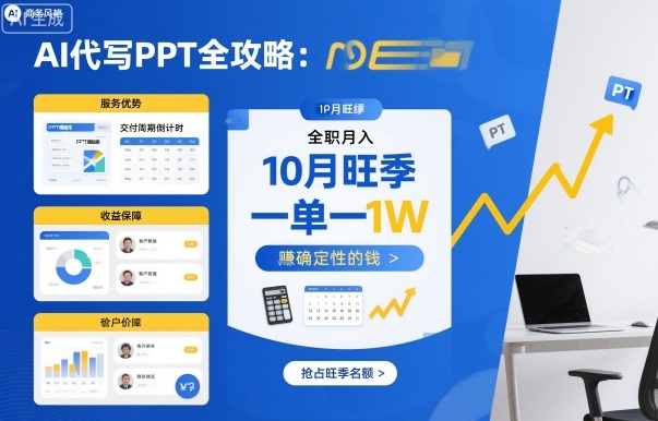 AI代写PPT全攻略，10月旺季，一单一结，全职月入1W，賺确定性的钱-灼光资源宝库
