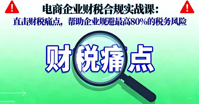 电商企业财税合规实战课，直击财税痛点，帮助企业规避最高80%的税务风险-灼光资源宝库