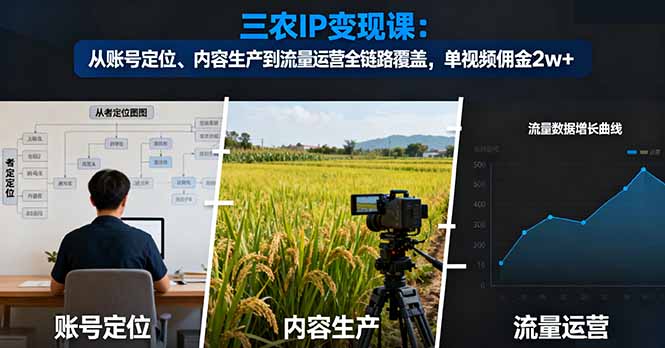 三农IP变现课：从账号定位、内容生产到流量运营全链路覆盖，单视频佣金2w+-灼光资源宝库