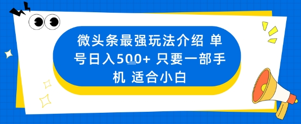 微头条最强玩法介绍一个号日入5张+只要一部手机适合小白-灼光资源宝库
