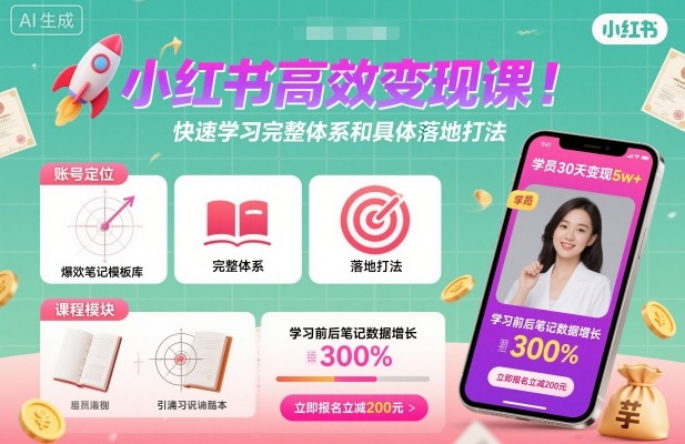 小红书高效变现课，快速学习小红书完整体系和具体落地打法-灼光资源宝库