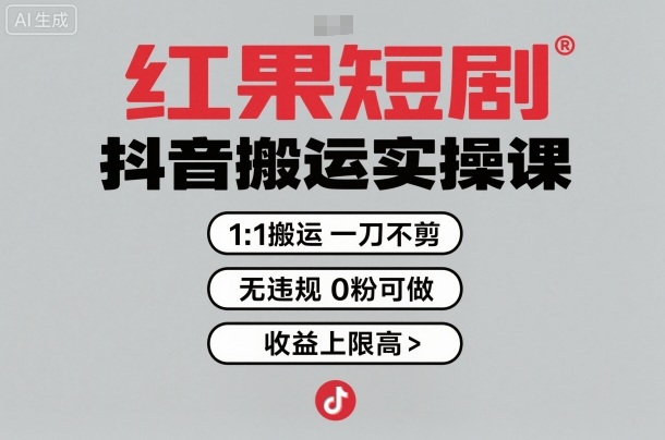 红果短剧拉新之抖音搬运实操课，1：1搬运，一刀不剪，无违规，0粉可做，收益上限高-灼光资源宝库