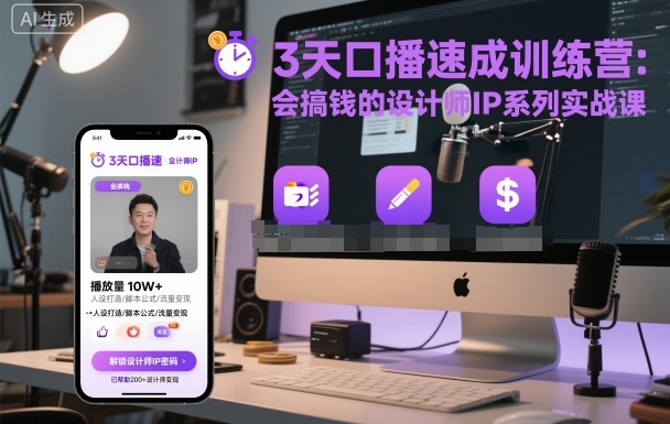 3天口播速成训练营，会搞钱的设计师IP系列实战课-灼光资源宝库