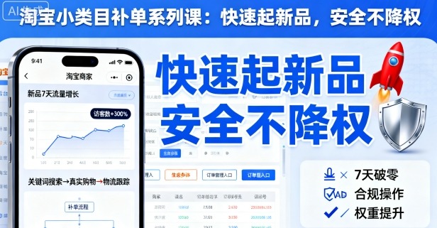淘宝小类目补单系列课，快速起新品，安全不降权-灼光资源宝库