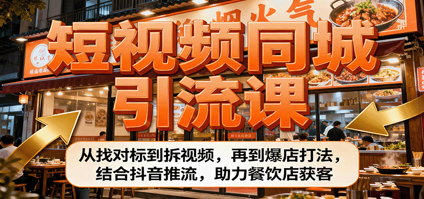 短视频同城引流课：从找对标到拆视频，再到爆店打法，结合抖音推流，助力餐饮店获客-灼光资源宝库