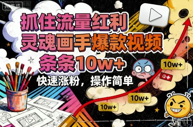 抓住流量红利，灵魂画手爆款视频，条条10w+，快速涨粉，操作简单-灼光资源宝库