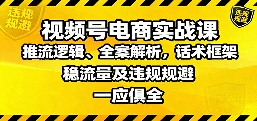 视频号电商实战课:推流逻辑、全案解析,话术框架,稳流量及违规规避等-灼光资源宝库