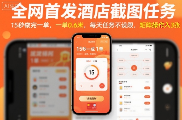 全网首发酒店截图任务，15秒做完一单，一单0.6米，每天任务不设限，矩阵操作日入3张【揭秘】-灼光资源宝库