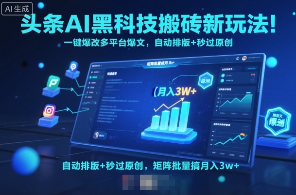 头条AI黑科技搬砖新玩法！一键爆改多平台爆文，自动排版+秒过原创，矩阵批量搞月入3w+【揭秘】-灼光资源宝库