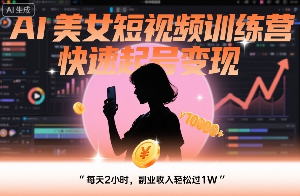 AI美女短视频训练营，快速起号变现，每天2小时，副业收入轻松过1W-灼光资源宝库