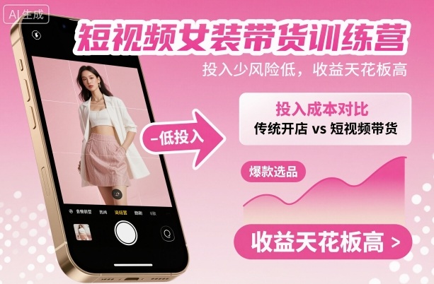 短视频女装带货训练营，投入少风险低，收益天花板高-灼光资源宝库