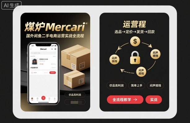 煤炉Mercari国外闲鱼二手电商运营实战全流程,仿品高利润,简单上手,闷声搞钱-灼光资源宝库