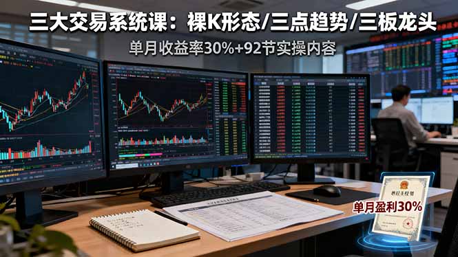 三大交易系统课：裸K形态/三点趋势/三板体系，单月收益率30%+92节实操内容-灼光资源宝库