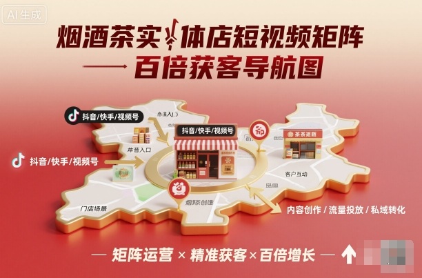 烟酒茶实体店短视频矩阵百倍获客导航图-灼光资源宝库