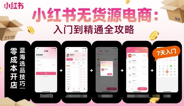 小红书无货源电商，入门到精通，开店+选品+笔记+剪辑+赛道+内容-灼光资源宝库