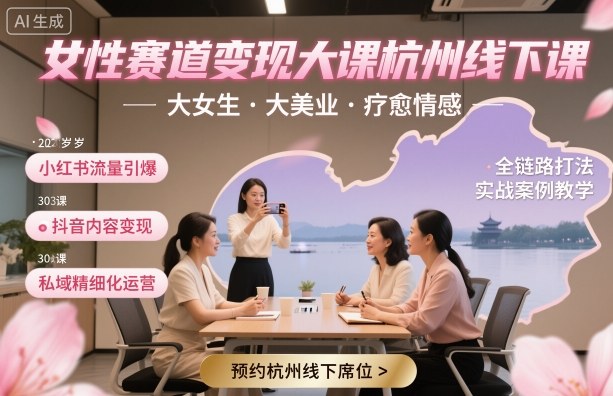 女性赛道变现大课杭州线下，大女生，大美业，疗愈情感，一套小红书、抖音、私域全链路打法-灼光资源宝库