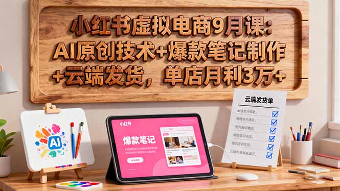 小红书虚拟电商9月课:AI原创技术+爆款笔记制作+云端发货,单店月利3万+-灼光资源宝库