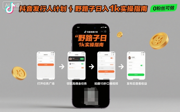 抖音发行人计划全新野路子玩法，随时随地，只要有手机，就能操作，日入1k+【揭秘】-灼光资源宝库