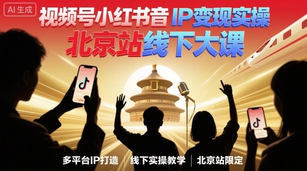 视频号小红书抖音IP变现实操北京站线下大课，40+行业短视频高变现姿势，100+IP高变现实操技术-灼光资源宝库