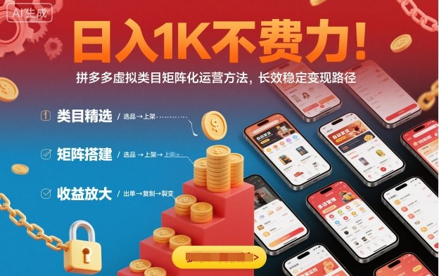 日入1K不费力！拼多多虚拟类目矩阵化运营方法，长效稳定变现路径-灼光资源宝库