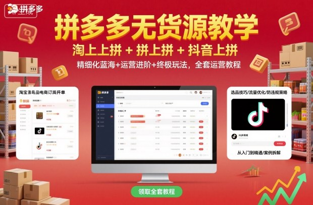 拼多多无货源教学，淘上拼+拼上拼+抖上拼，精细化蓝海+运营进阶+终极玩法，全套运营教程-灼光资源宝库