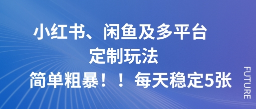 小红书、闲鱼及多平台定制玩法简单粗暴！每天稳定5张-灼光资源宝库