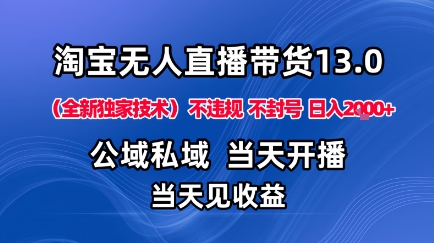淘宝无人直播13.0,公域私域技术,不封号,不违规布局下半年旺季赛道,日入1K+(独家技术)【揭秘】-灼光资源宝库