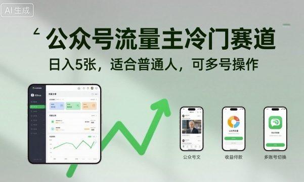 公众号流量主冷门赛道,日入5张,适合普通人,可多号操作-灼光资源宝库