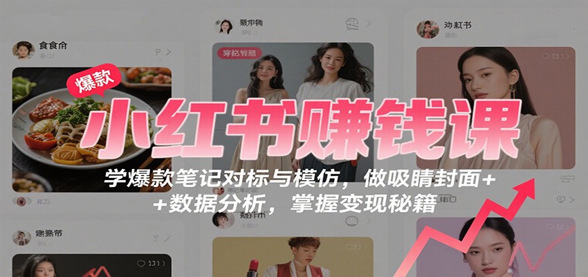 小红书赚钱课：学爆款笔记对标与模仿，做吸睛封面 + 数据分析，掌握变现秘籍-灼光资源宝库