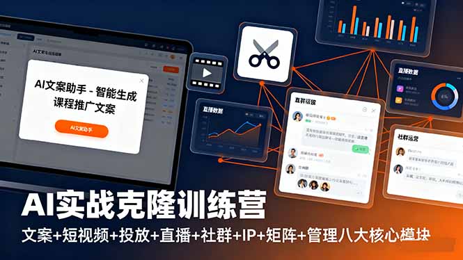 AI实战克隆训练营：文案+短视频+投放+直播+社群+IP+矩阵+管理八大核心模块-灼光资源宝库