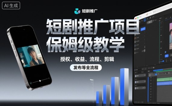 短剧推广项目保姆级教学，授权、收益、流程、剪辑，发布等全流程-灼光资源宝库