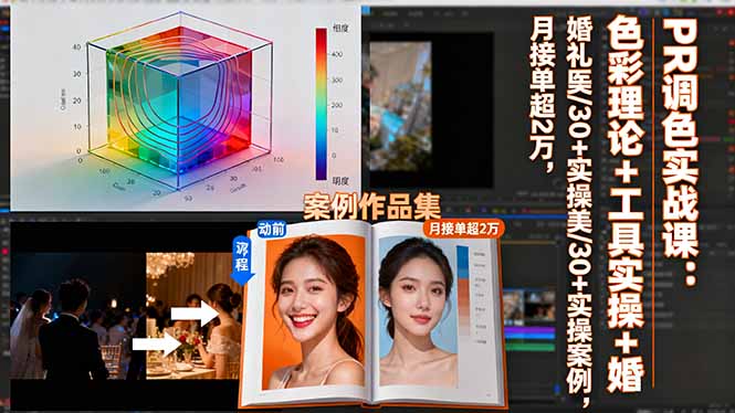 PR调色实战课：色彩理论+工具实操+婚礼医美/30+实操案例，月接单超2万-灼光资源宝库