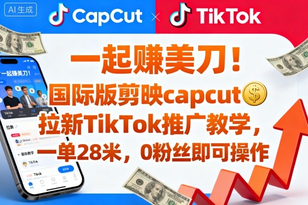 一起賺美刀！国际版剪映capcut拉新TikTok推广教学，一单28米，0粉丝即可操作(附推广入口和教学)-灼光资源宝库