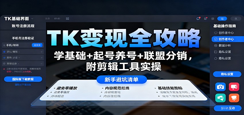 TK变现全攻略：学基础+起号养号+联盟分销，附剪辑工具实操-灼光资源宝库