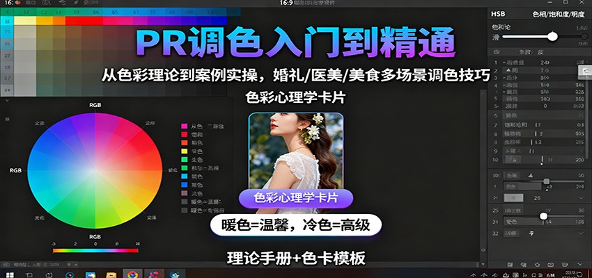 PR调色入门到精通:从色彩理论到案例实操,婚礼/医美/美食多场景调色技巧-灼光资源宝库