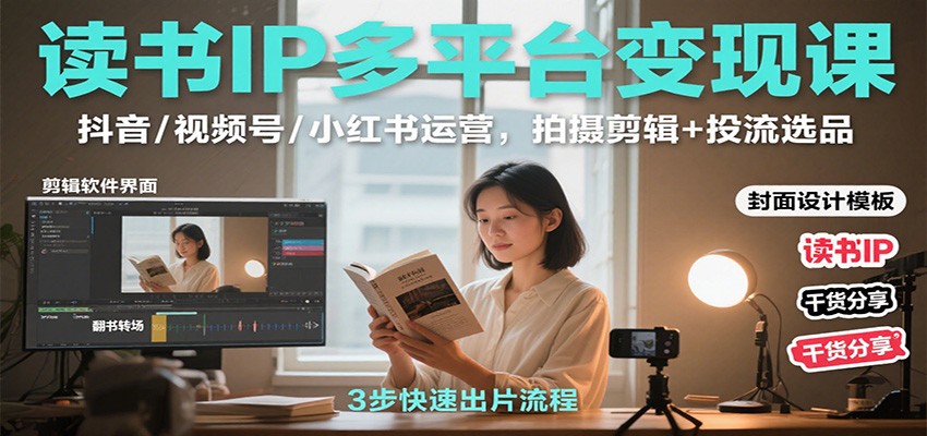读书IP多平台变现课:抖音/视频号/小红书运营,拍摄剪辑+投流选品-蘑菇资源宝库