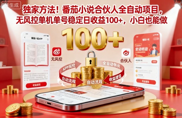 独家方法！番茄小说合伙人全自动挂G项目，无风控单机单号稳定日收益100+，小白也能做【揭秘】-灼光资源宝库